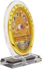 BISMAADH Car Dashboard Oval Shape Acrylic Showpiece Figurine Religious Idol Statue for Office & Home Décor (10 Guru & Golden Tempel) - Image 4