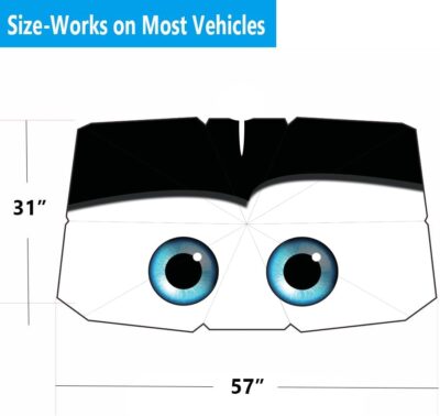 Windshield Sun Shade 2025 Car Accessories 100% Blackout Car Front Windsow Shades Umbrella Automotive Sun Visor Block Heat Insulation Protection (Black Eyes) - Image 6