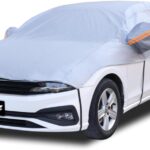 Half Car Cover Top, Windshield & Sunroof Cover for Ice and Snow with Cotton Liner, Hail Protector Car Cover Waterproof All Weather for Snow, Sun, Rain, Dust, Fit Sedan Universal