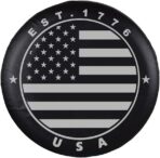 Black Spare Tire Wheel Cover with American US Flag PVC Leather Waterproof Dust-Proof Universal Fit for Jeep, Trailer, RV, SUV, Camper and Van (14 Inch)