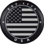 Black Spare Tire Wheel Cover with American US Flag PVC Leather Waterproof Dust-Proof Universal Fit for Jeep, Trailer, RV, SUV, Camper and Van (14 Inch)