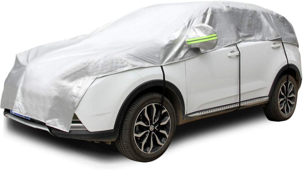51-Wxc2uPEL._AC_SL1003_.jpg Half Car Cover All Weather Car Body Cover Sunshade Cover Snow Cover Waterproof Snowproof Universal 210D Oxford Fabric (Fit Hatchback Length 158'' to 173'') - Image 1