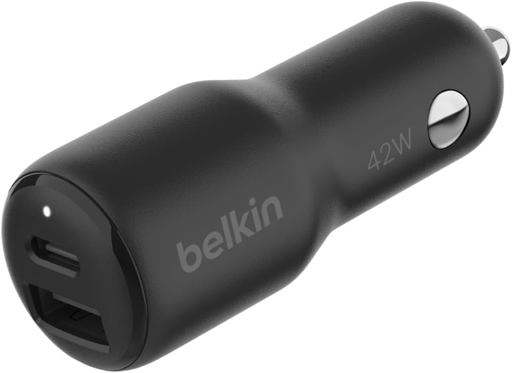 51-Y6FfowfL._AC_SL1500_.jpg Belkin BoostCharge 42-Watt Dual Port Fast Car Charger w/30W USB-C & 12W USB-A Ports for iPhone 16, 16 Pro, Galaxy S25, S24, Pixel 9 & 8, Nintendo Switch 2 & More - Black - Image 1
