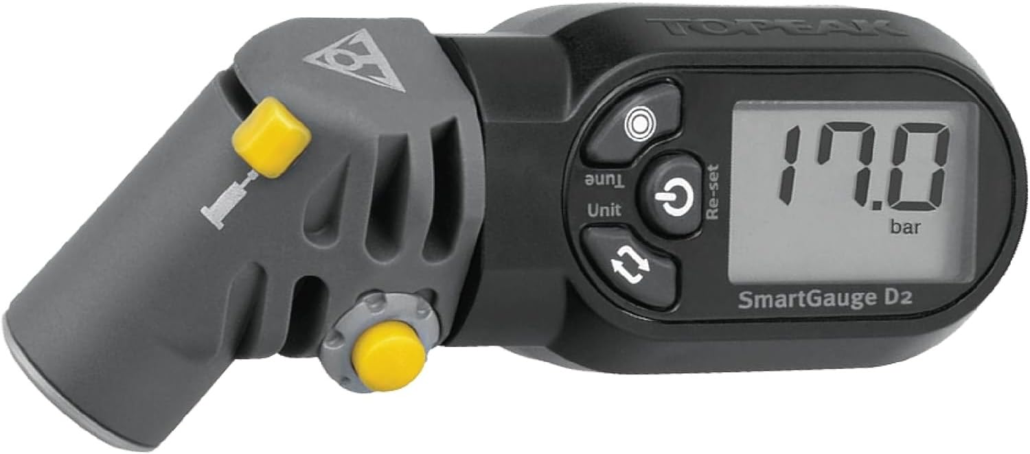 510DyNY8veL._SL1500_.jpg Topeak SmartGauge D2 Digital Tire Pressure Gauge – Presta/Schrader Compatible, 250 Psi/17 Bar, Precision Air Pressure Reader with LCD Display for Bikes, Motorcycles & Sports Equipment - Image 1