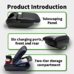 Armrest Box Double Layer Front Center Console Black PU Leather, Universal Car Armrest Box, Central Storage Organizer Box Black, USB Ports for Universal Car - Image 4