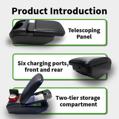 Armrest Box Double Layer Front Center Console Black PU Leather, Universal Car Armrest Box, Central Storage Organizer Box Black, USB Ports for Universal Car - Image 4