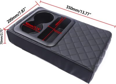 Supin Car Armrest Cushion - Multifunctional Faux Leather Armrest Cushion with Cup Holder, Phone Storage, and Ergonomic Design for All Seasons (BLack) - Image 6