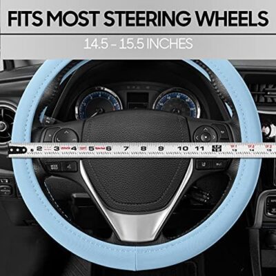 BDK Ultra Soft Blue Steering Wheel Cover, Unisex Car Accessories Non-Slip Comfy Soft Grip Faux Leather Auto Steering Wheel Cover for Cars Trucks Vans SUVs - Fits Standard 15" Inch Steering Wheels - Image 5