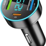 4 Ports Fast Car Charger,[Upgrade Voltmeter Display] PD+QC3.0+USB C Car Charger for 12-24V Cigarette Lighter Plug,Car Phone Charger Compatible with iPhone/Android/Samsung/iPad (QC3.0+Type-C+PD+2.4A)