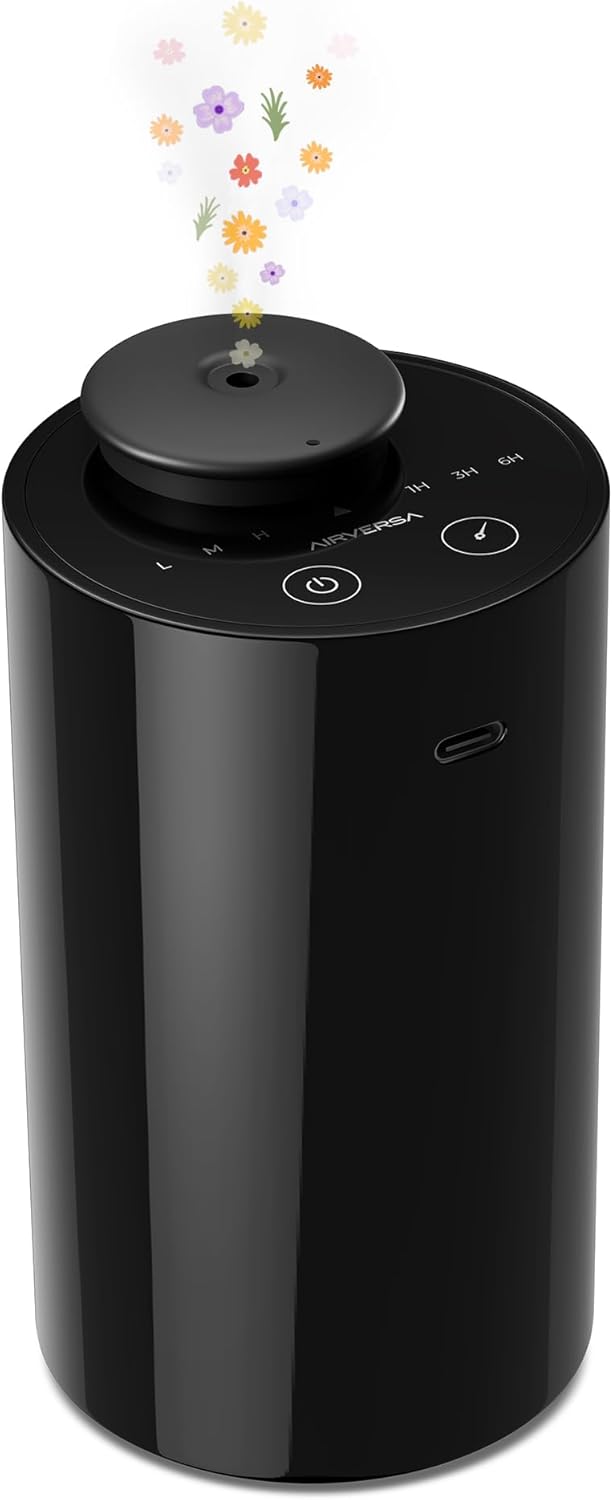 5133heoQYOL._AC_SL1500_.jpg Airversa Waterless Diffuser for Essential Oil, Car Diffsuer, Battery Operated Nebulizer, 0.7 Fl Oz/ 20mL, Mini Scent Air Machine, 3 Timers & 3 Mist Levels for Home, Room, Car, Office - AN6 Black - Image 1