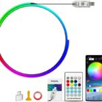 Ambient Lighting Car Led Lights Interior,43.3’’ USB Powered Acrylic Neon Flexible Strip Fiber Optic LED Ambient Lighting Kits with Remote APP, RGB Music Lights Sync for Inside car Dashboard