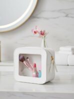 Clear Toiletry Bag Small, Mini Waterproof Makeup Organizer Zipper for Travel & Car Essentials White - Image 2