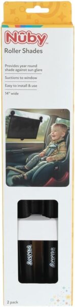 Nuby 14" Roller Vehicle Side Window Sun Protection Shade for Baby | 2 Pack | Pull Down with Suction Cups and Press Button Roll Up | Black - Image 7