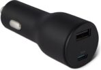 Amazon Basics Fast-Charging Car Charger, Dual-Port, 1 USBC+1 USB-A, 48W, Black
