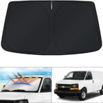 KUST Windshield Sun Shade for 1996-2025 2026 Chevrolet Chevy Express 1500 2500 3500 4500 / GMC Savana Accessories Custom Fit Sunshade Express Foldable Blocks UV Rays Keep Cars Cooler