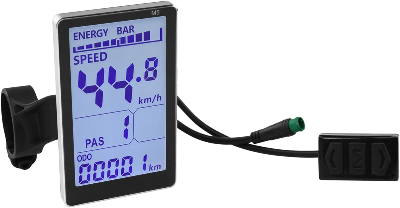 51BYmJzahTL._AC_SL1500_.jpg Electric Bike LCD Display, 5 Pin E Scooter M5 Panel Meter Screen with Waterproof Connector, E Bike Display Meter Control Panel Screen Suitable for 31.8 22.2mm Handlebar Electric Bike(No. 2 Protocol) - Image 1