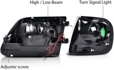 G-PLUS Lightning Style Headlights LED DRL Light Strip Compatible with Ford Expedition 1997-2002/Fit Ford F150 1998-2004/Fit F250 1997-1999 Clear Lens Chrome Housing Amber Reflector - Image 6