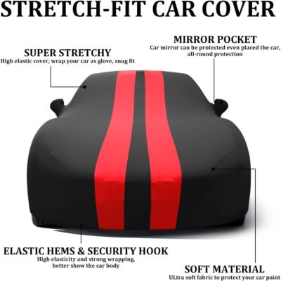 WinPower Indoor Car Cover, Stretch Dustproof Protection Fit 181-192 Inch Sedan Full Car Cover for Underground Garage Car Show, Black and Red - Image 2