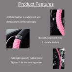 Microfiber Leather Steering Wheel Cover with Anti-Slip Lining Universal Car Accessory for Steering Wheel with a Diameter of 14.5-15 inch (Pink)