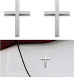2PCS Metal Jesus Christ Cross Badge Stickers, 2.5"×1.8" Alloy 3D Individual Car Cross Sticker, Self Adhesive Scratch Covering Metal Cross Auto Emblem Decal for Car Body Fender Tail (Silver)
