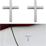 2PCS Metal Jesus Christ Cross Badge Stickers, 2.5"×1.8" Alloy 3D Individual Car Cross Sticker, Self Adhesive Scratch Covering Metal Cross Auto Emblem Decal for Car Body Fender Tail (Silver)