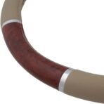 BDK Dark Wood Grain Car Steering Wheel Cover, Standard 15 inch with Beige Faux Leather Grip, Made to Fit Most Auto Truck Van SUV - Image 5