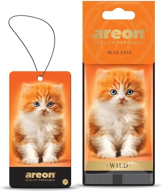 51HOMCkStAL._AC_.jpg AREON WILD - Hanging Custom Cute Funny Car Air Freshener for Home & Office - Premium Cologne Perfume with Natural Fragrances - Long Lasting, Fresh, Luxurious Scent - Stylish Design - Blue Eyes - Image 1