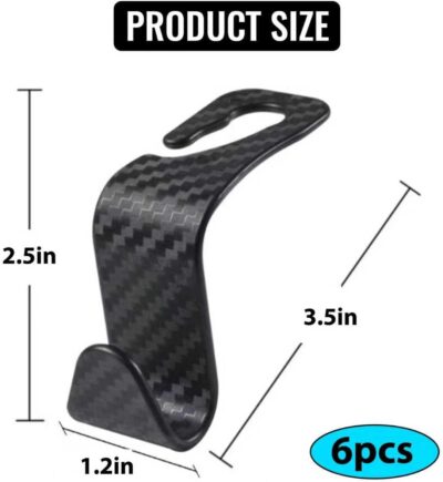 6 Pack Car Seat Headrest Hook Hanger Storage Organizer Universal For Handbag Purse fit Universal Vehicle Car(Black) - Image 3