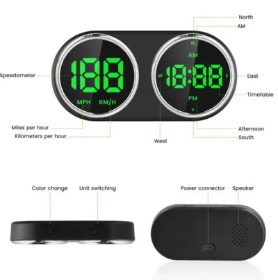 GPS Heads Up Display for Cars Digital Dashboard Speedomete with MPH/KMH, Universal HUD Display Car with 2M USB Cable and Clock, QC3.0 Fast Charger, Plug & Play for Car Boat Truck Motor SUV Golf Cart - Image 8