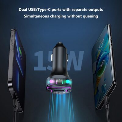 Bluetooth 5.3 Car Adapter, PD &QC3.0 Fast Charging FM Radio Transmitter for Car, Radio Bluetooth Receiver, Hands-Free Calling, U Disk & Colorful Light - Image 4