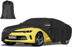 Car Cover Waterproof All WeatherCustom Fit for Chevy Camaro 2010-2025, Heavy Duty Outdoor Full Exterior Cover for Automobiles, Sun Rain UV Dust Snow Protection with Door Zipper-Black