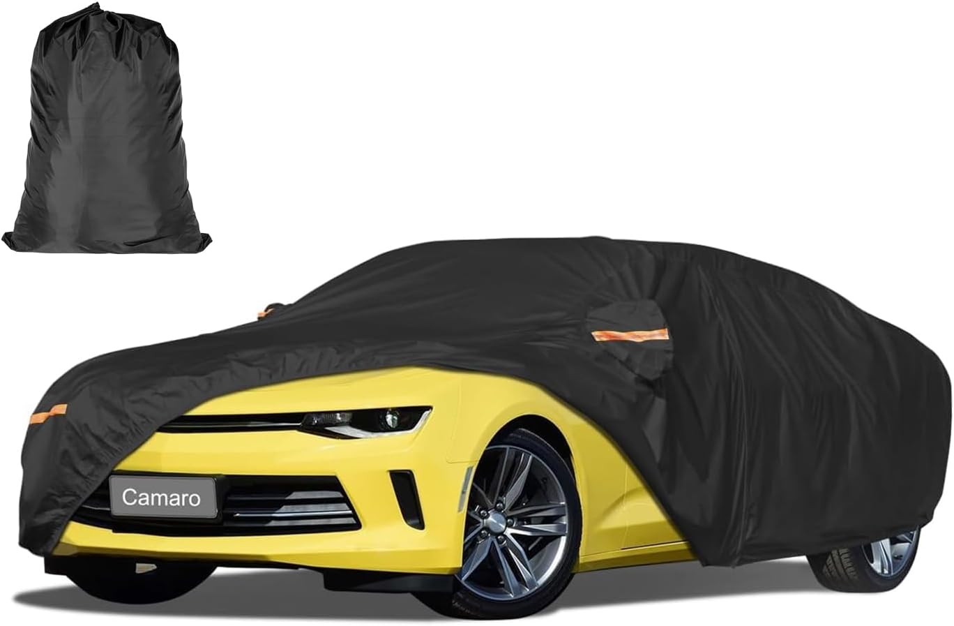 51IvQZD1fbL._AC_SL1500_.jpg Car Cover Waterproof All WeatherCustom Fit for Chevy Camaro 2010-2025, Heavy Duty Outdoor Full Exterior Cover for Automobiles, Sun Rain UV Dust Snow Protection with Door Zipper-Black - Image 1