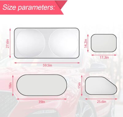 Car Window Shade, 6Pack Set Auto Sun Shades for Side Window Front and Rear Windshield with Storage Pouch for Car, SUV, Van, Truck, Full Sun Protection, Block UV Rays, Keep car Cool (59.5"x27.6"/6PCS) - Image 2