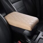 soputry Leather Car Armrest Box Pad, 2023 New Car Center Console Cover Pad Leather Auto Armrest Cover, Universal Arm Rest Cushion Pads for SUV/Truck/Vehicle (Beige, Wave Pattern)