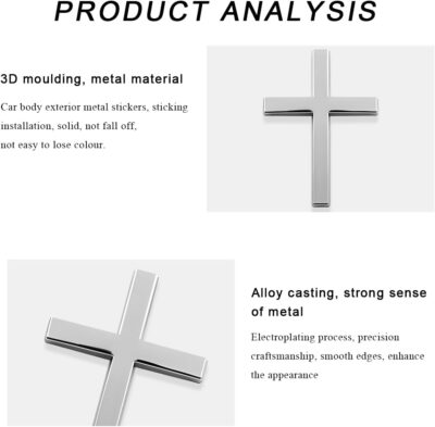 2PCS Metal Jesus Christ Cross Badge Stickers, 2.5"×1.8" Alloy 3D Individual Car Cross Sticker, Self Adhesive Scratch Covering Metal Cross Auto Emblem Decal for Car Body Fender Tail (Silver) - Image 3