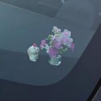 Generic Set of 2 Cute Mini Bunny and Peach Blossom in Flower Vase Car Rearview Mirror Ornaments Funny Dashboard Decorations Kawaii Car Interior Accessories for Women Gifts - Image 4
