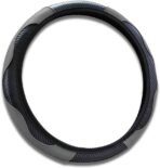 15 inch Car Steering Wheel Cover, Carbon Fiber Microfiber PU Leather Elastic Steering Wheel Protector for Men Women, Anti-Slip Breathable Car Interior Accessories (Grey)