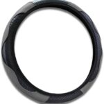 15 inch Car Steering Wheel Cover, Carbon Fiber Microfiber PU Leather Elastic Steering Wheel Protector for Men Women, Anti-Slip Breathable Car Interior Accessories (Grey)