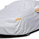 Mid-Size Sedan Car Covers for Automobiles All Weather Waterproof, 6 Layers Heavy Duty Car Tarp Universal Fit for Buick Regal, Cadillac CT4, Mazda 6, Chevy Malibu, Ford Fusion, Kia K5 Optima