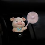 Cute Car Air Freshener Vent Clip, Piggy with Spinning Fan for Dashboard Decorations, Pink Car Accessories for Women & Girl