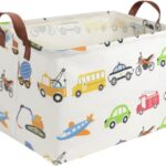 FXOLCSHE Rectangular Car basket,Car toy storage box,Collapsible Car Storage basket for boys,Waterproof PE Coating Storage,bedroom decor,Nursery hamper,Toy Organizer,Gift Basket(Vehicles)