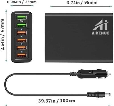 Multi Ports USB Car Charger, 96W 6 Port QC3.0 Fast Adapter Multiple Ports, with Four Quick Charge 3.0 Port, 12V-24V Multi Device Cigarette Lighter for Smart Phone & Tablets Charging - Image 9