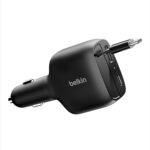 Belkin USB C Car Charger 75W w/ 30in Retractable USB C Cable - iPhone Charger, Compatible with iPhone 17 & 16 Series, Galaxy S25 Series, AirPods, Tablet, MacBook, Chromebook, etc. - Travel Essentials