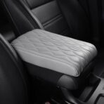 soputry Leather Car Armrest Box Pad, 2023 New Car Center Console Cover Pad Leather Auto Armrest Cover, Universal Arm Rest Cushion Pads for SUV/Truck/Vehicle (Grey, Wave Pattern)