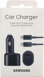 LEOM Fast Car Charger for Samsung Super Fast Dual Car Charger (45W+15W) Dual Ports USB-C & USB-A - Black - EP-L5300XBEGWW