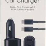 LEOM Fast Car Charger for Samsung Super Fast Dual Car Charger (45W+15W) Dual Ports USB-C & USB-A - Black - EP-L5300XBEGWW