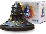 Lord Adiyogi Statue with Golden Detailing for Car Dashboard Home Office Decor Black Resin Lord Mahadev Shiv Dhyana Mudra Black Sculpture Showpiece Idol Murti for Mandir/Temple (Big)