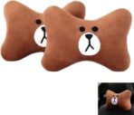 CHERISH Car Neck Pillow - 2 Pack Cute Bear Headrest Support Cushion, Soft & Comfortable Car Seat Accessory, Universal Travel Headrest for Car & Home Use (Brown)