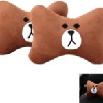 CHERISH Car Neck Pillow - 2 Pack Cute Bear Headrest Support Cushion, Soft & Comfortable Car Seat Accessory, Universal Travel Headrest for Car & Home Use (Brown)