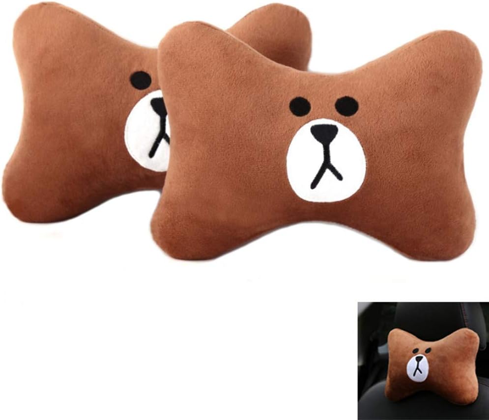 51aR27LYkNL._AC_SL1000_.jpg CHERISH Car Neck Pillow - 2 Pack Cute Bear Headrest Support Cushion, Soft & Comfortable Car Seat Accessory, Universal Travel Headrest for Car & Home Use (Brown) - Image 1